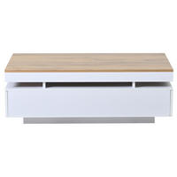 KONFERENČNÍ stolek 100/50/35 cm bílý a dekor dřeva z dřevotřísky s LED osvětlením a 2 zásuvkami - bílá, kompozitní dřevo (100/50/35cm) - OKWISH