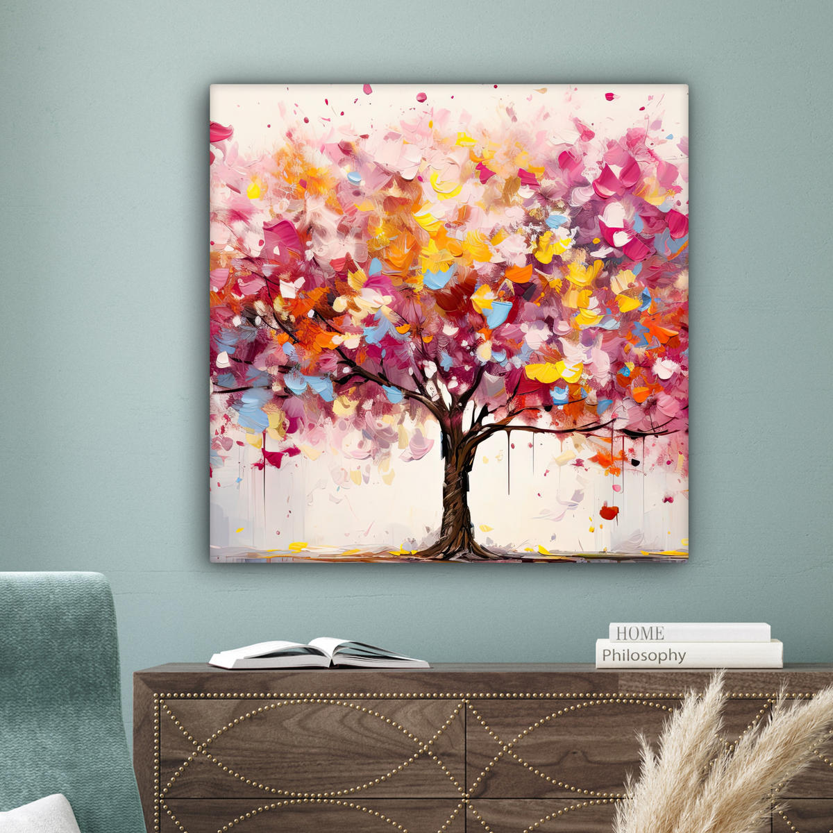 LEINWANDBILD Aquarell - Baum - Kunst - Abstrakt 90x90 cm - Multicolor, Textil (90/90cm) - MuchoWow
