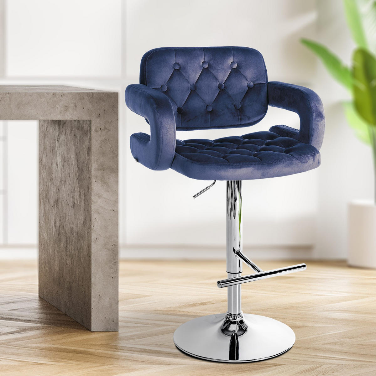 BARHOCKER Samt blau - Chromfarben/Blau, Textil (62/103/55cm) - CLP