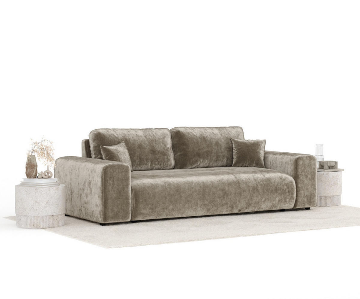 3-SITZER-SOFA Zanzibar Beige Chenille - Beige/Schwarz, Holz/Holzwerkstoff (213/79/108cm) - Maison de Reve