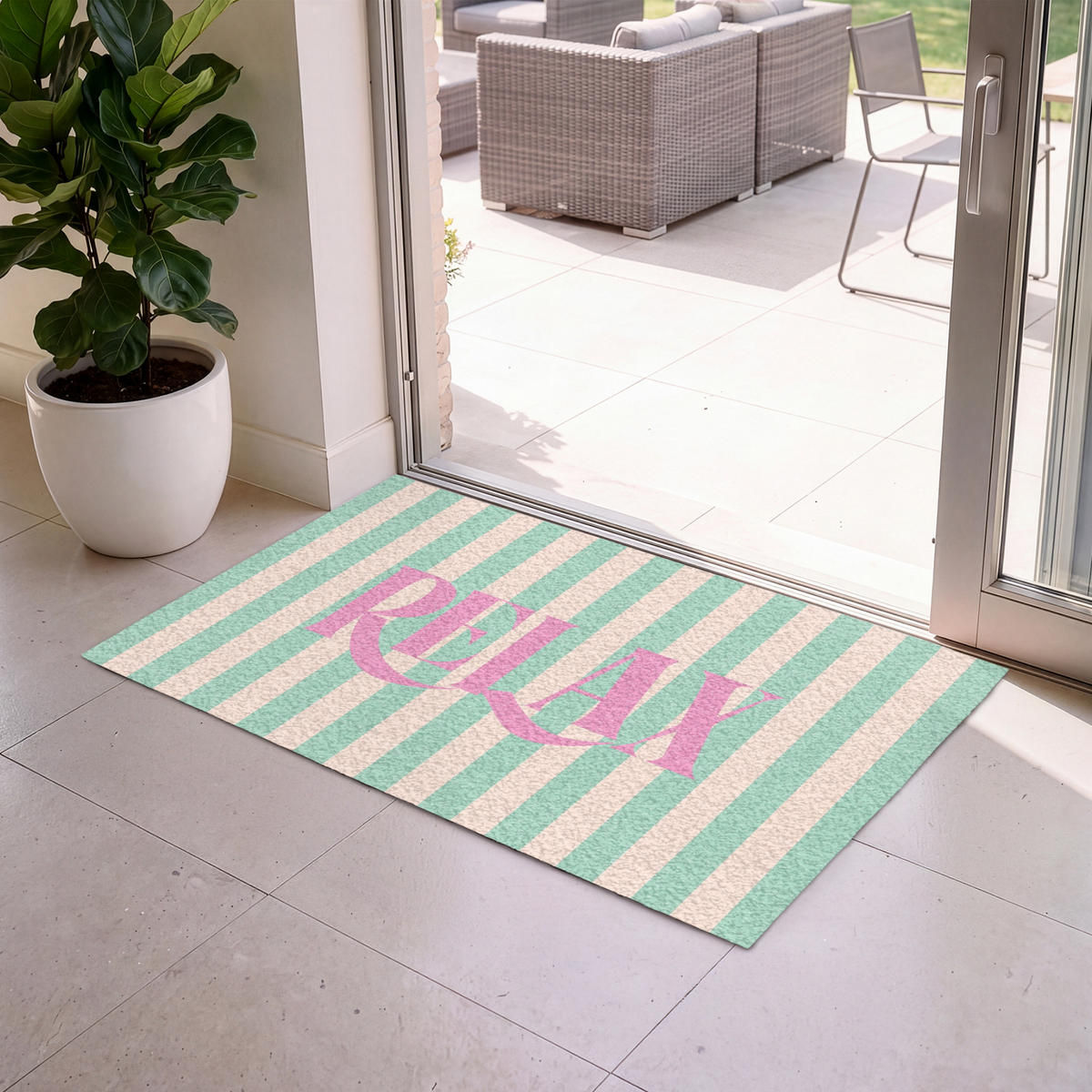 FUSSMATTE Rosa – Grün – Streifen – Entspannung 120x80 cm - Mintgrün, Kunststoff (120/0.4cm) - MuchoWow