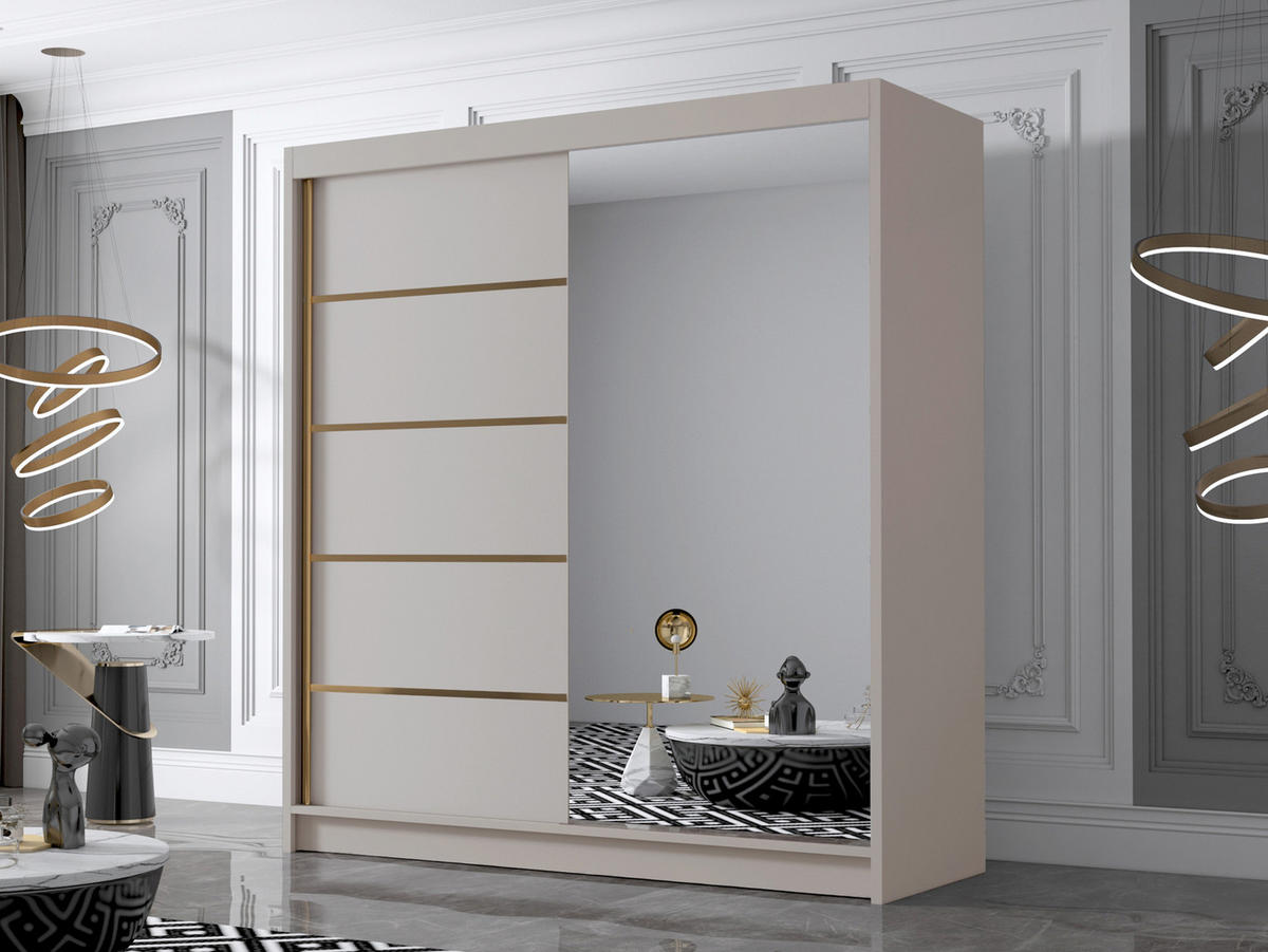 SCHIEBETÜRENSCHRANK Bali III - Goldfarben/Naturfarben, Holzwerkstoff/Metall (180/215/58cm) - MIRJAN24