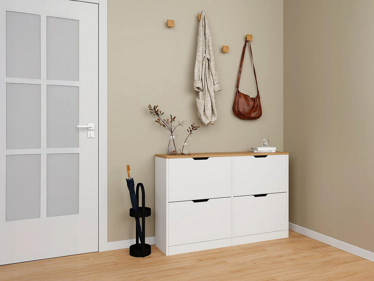 SCHUHSCHRANK - 120.5 cm x 30 cm - holz - naturfarben hell, weiß Lotula - Weiß, Holz (120.5/79.2/30cm) - Vente-Unique
