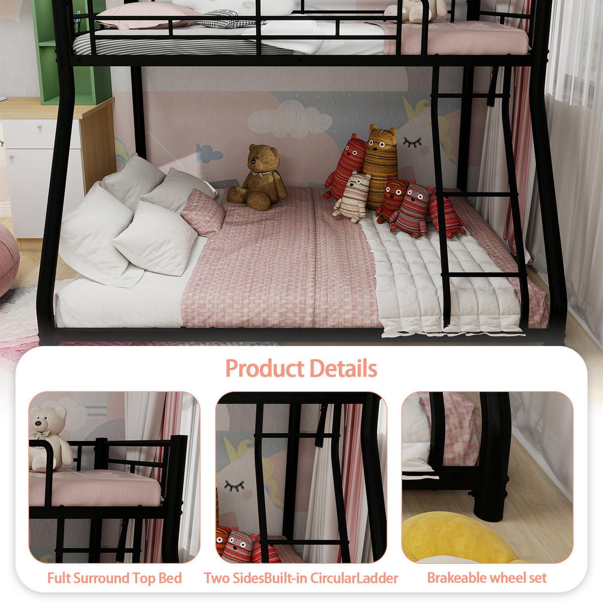 ETAGENBETT Metall Twin Full Leiter - Schwarz, Metall - LEBENLANG