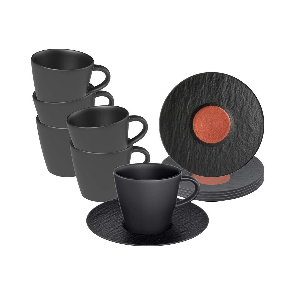 ESPRESSOTASSEN MIT UNTERTASSEN Manufacture Rock Glow schwarz 60 ml 6er Set - Schwarz, Keramik (12.1/7.4/12.1cm) - Villeroy & Boch