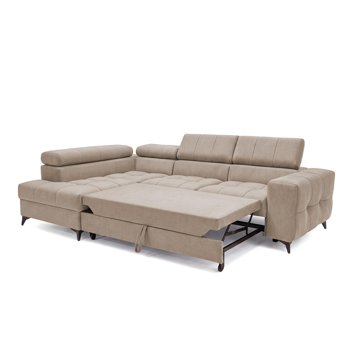 ECKSOFA PUDDING S Links mit Schlaffunktion 125x195 Velours Beige - Beige/Schwarz, Holz/Textil (177/275cm) - Muffo