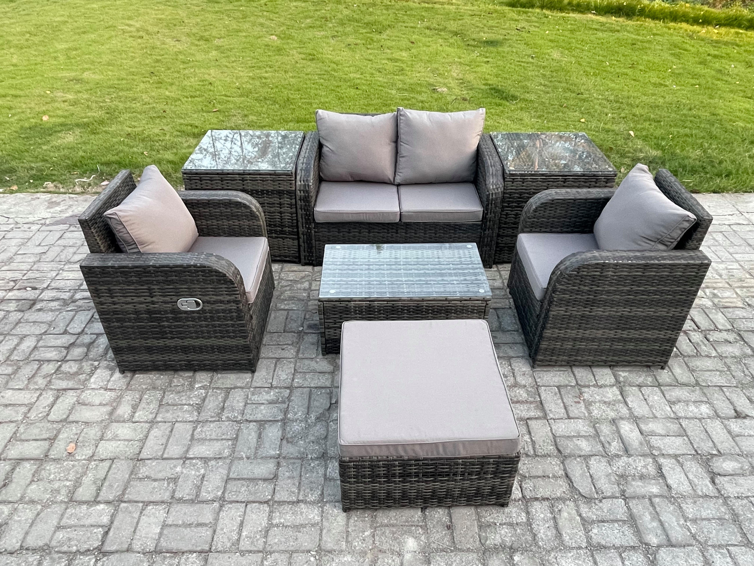 GARTENLOUNGE-SET Polyrattan Dunkelgrau 5-Sitzer - Dunkelgrau, Metall - Fimous