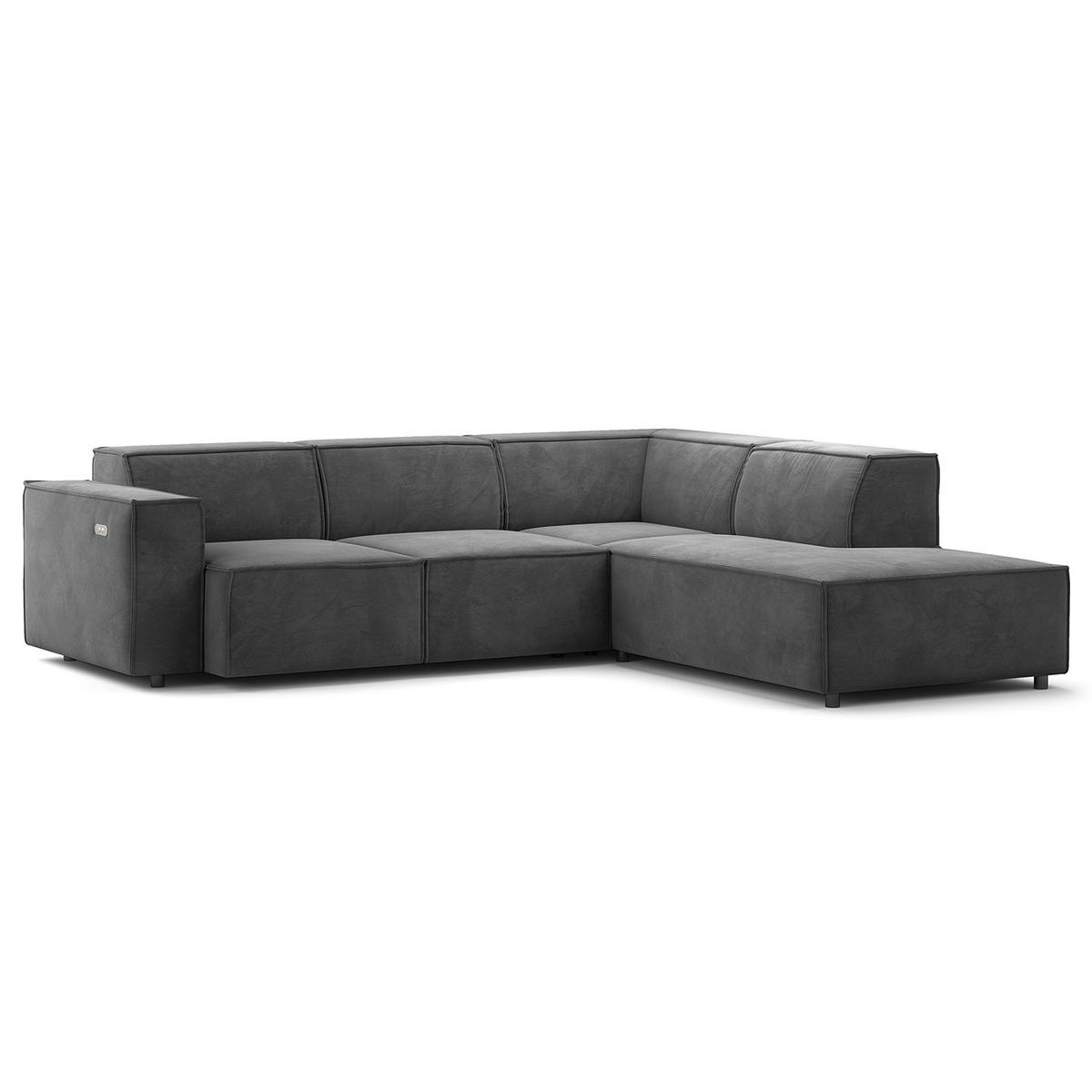 ECKSOFA mit Ottomane - Schwarz/Grau, Kunststoff/Textil (260/234cm) - home24