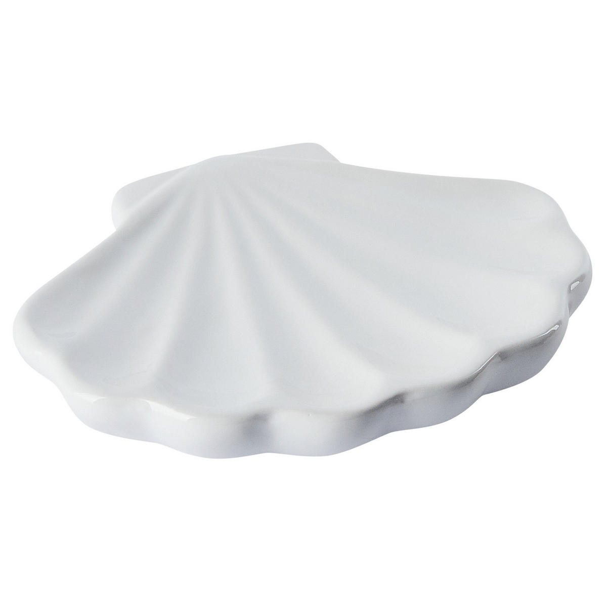 BADEZIMMER Set 3-teilig Keramik weiß Muschelform Shell - Weiß, Stein (14/18/7cm) - Beliani