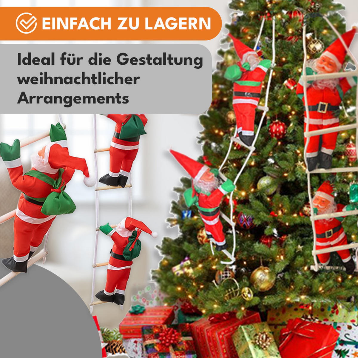 WEIHNACHTSMÄNNER auf Leiter Weihnachtsdeko - Multicolor, Kunststoff (12/100/25cm) - KRUMAD