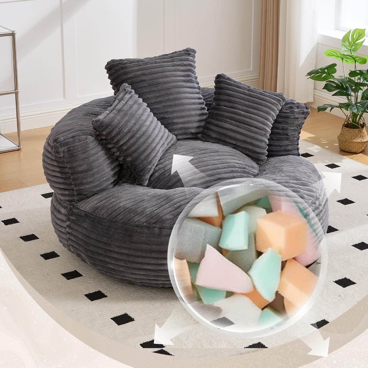 SITZSACK Cord Dunkelgrau - Grau, Textil (108/52/108cm) - WISHDOR