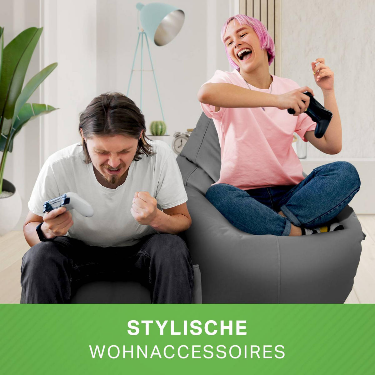 SITZSACK + Hocker "Cozy+Cube" 2er Set - Hellblau, Textil (70/90/80cm) - Green Bean