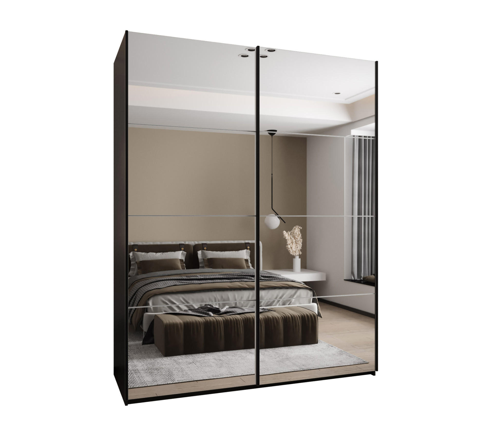 Abiks Möbel Schwebetürenschrank Schwarz, Weiß, Schwarz 200x245x64 cm