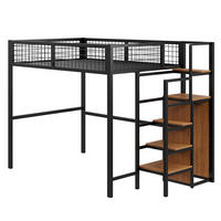 HOCHBETT 140/200 cm Schwarz aus Metall mit Leiter und Kleiderschrank - Schwarz, Metall (140/200cm) - OKMYHOME