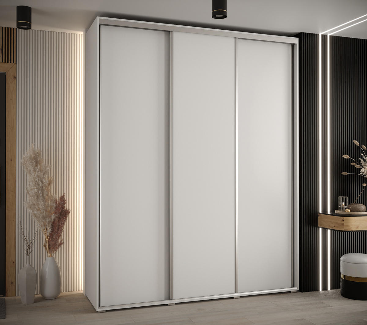SCHWEBETÜRENSCHRANK 235,2/200/45 3-türig - Silberfarben/Weiß, Holz/Metall (200/235/45cm) - Abiks Möbel