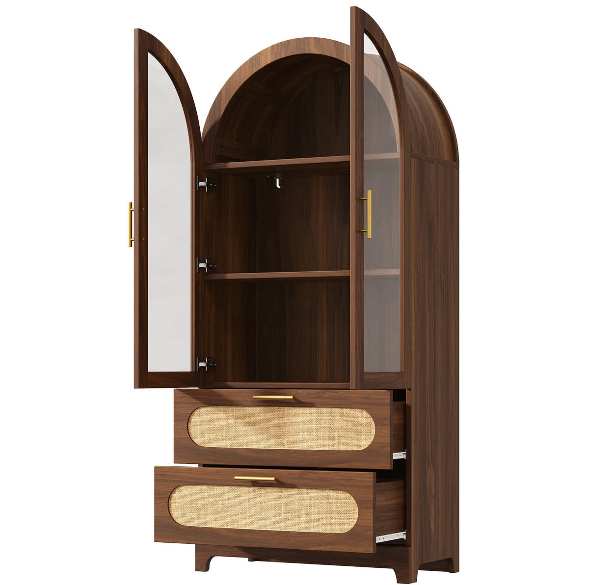 VITRINE mit Glastüren 80 x 40 x 175 cm Holzoptik 2 Schubladen - Braun, Holzwerkstoff (40/175/160cm) - Meubliv