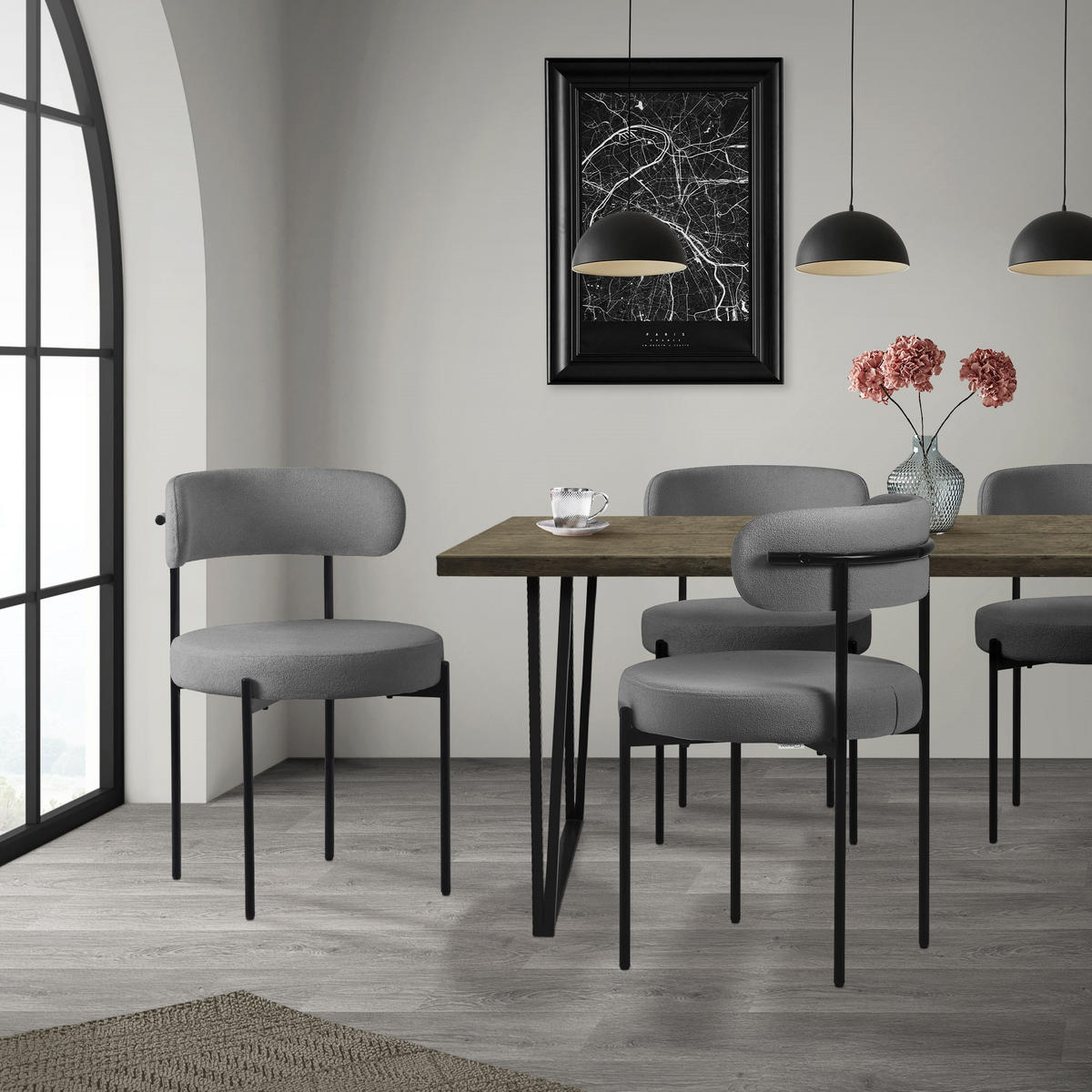 ESSZIMMERSTUHL 6er Set Teddystoff grau - Grau, Metall (53/78/50cm) - ML-DESIGN