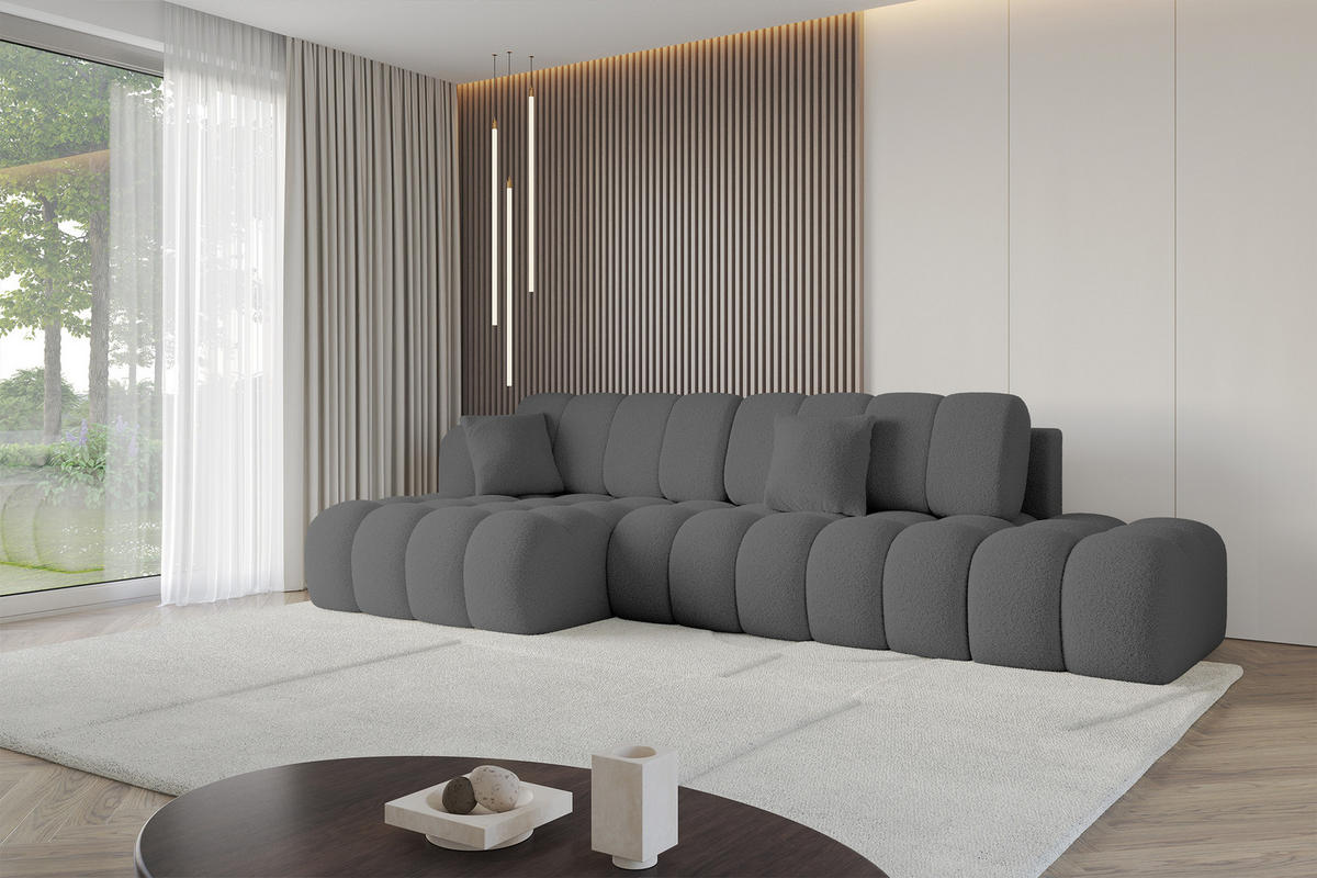 ECKSOFA mit Schlaffunktion Ottomane Links OLEA-L2 321x164x75 Grau Bouclé - Schwarz/Grau, Holzwerkstoff/Kunststoff (321/164cm) - ALTDECOR