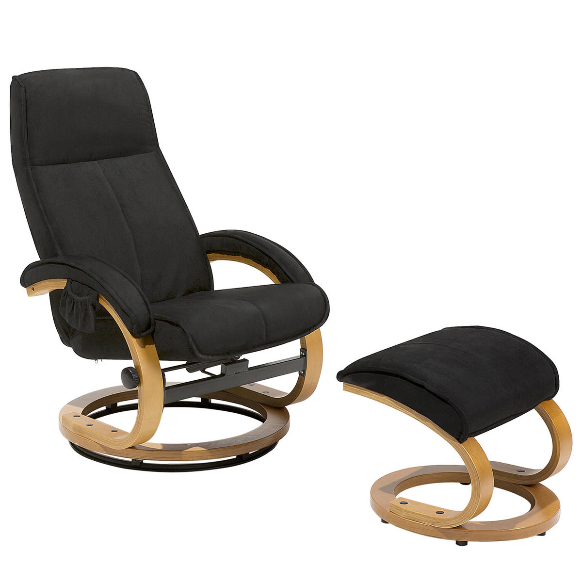 MASSAGESESSEL mit Fußhocker Polyester Schwarz Hero - Schwarz, Holz/Textil (50/102/75cm) - Beliani