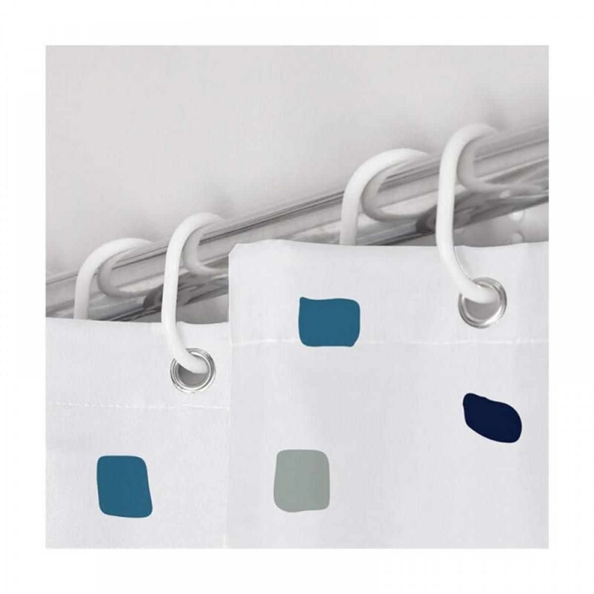 DUSCHVORHANG Blau Mosaik Muster Polyester waschbar schimmelresistent - Weiß, Textil (180/180cm) - MCBOSON
