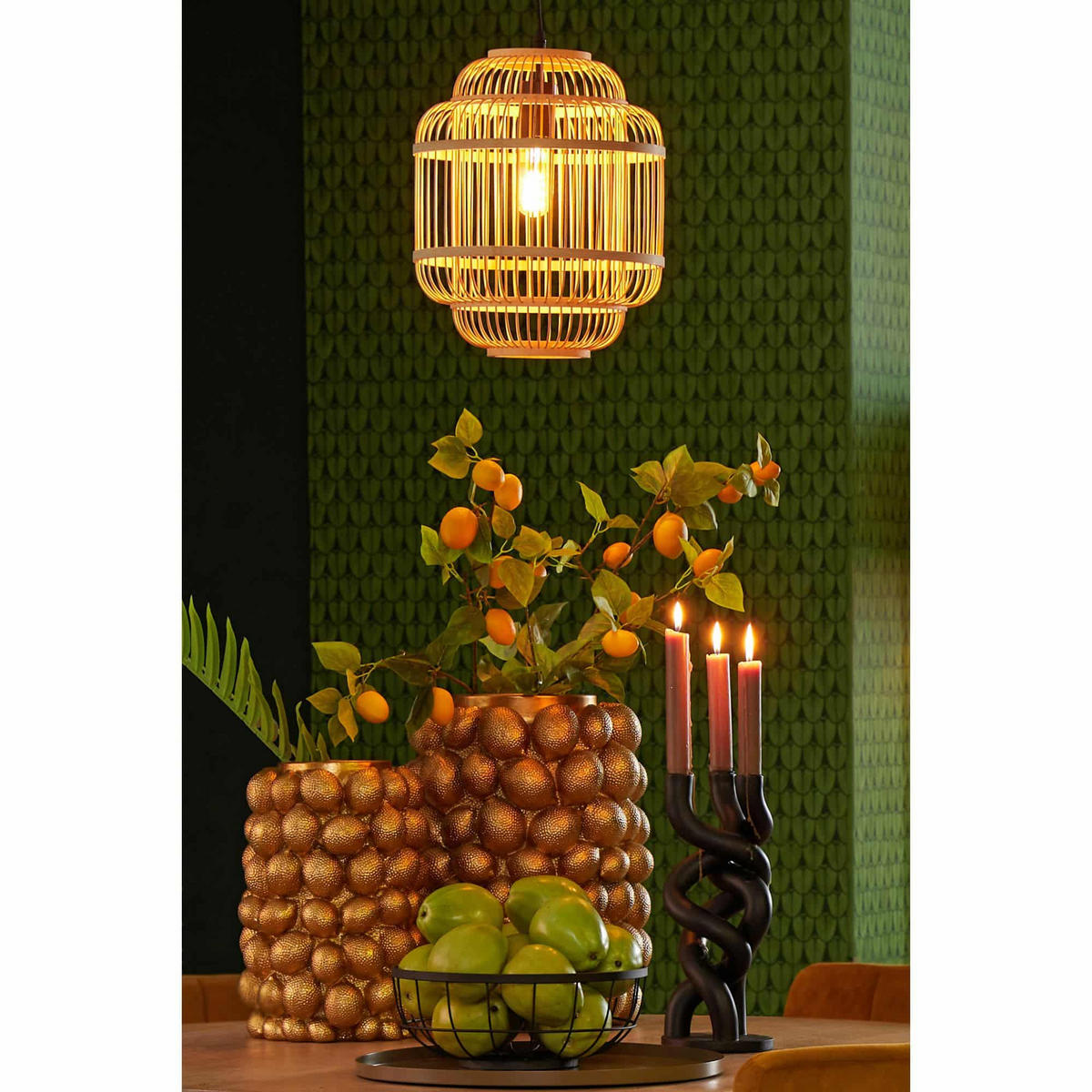 PENDELLEUCHTE Jeppe Bambus Natürlich 30/30/36 cm - Naturfarben, Holz (30/30/36cm) - Luqaza