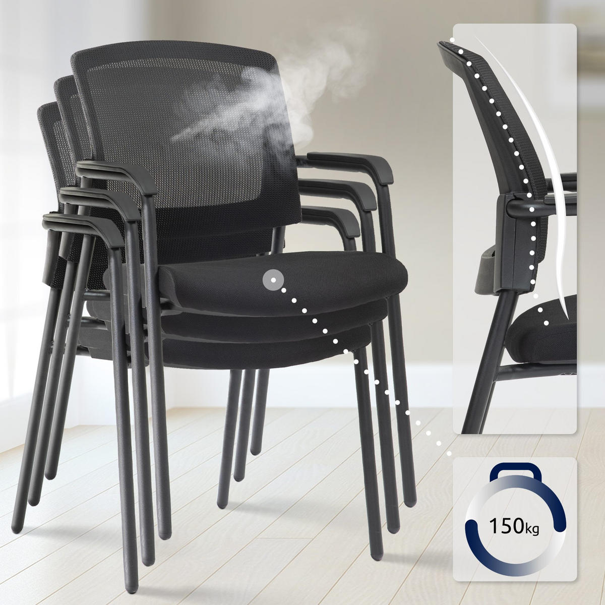 STAPELSTUHL 2er Set Metall Schwarz - Schwarz, Textil/Metall (58/86/60cm) - CLP