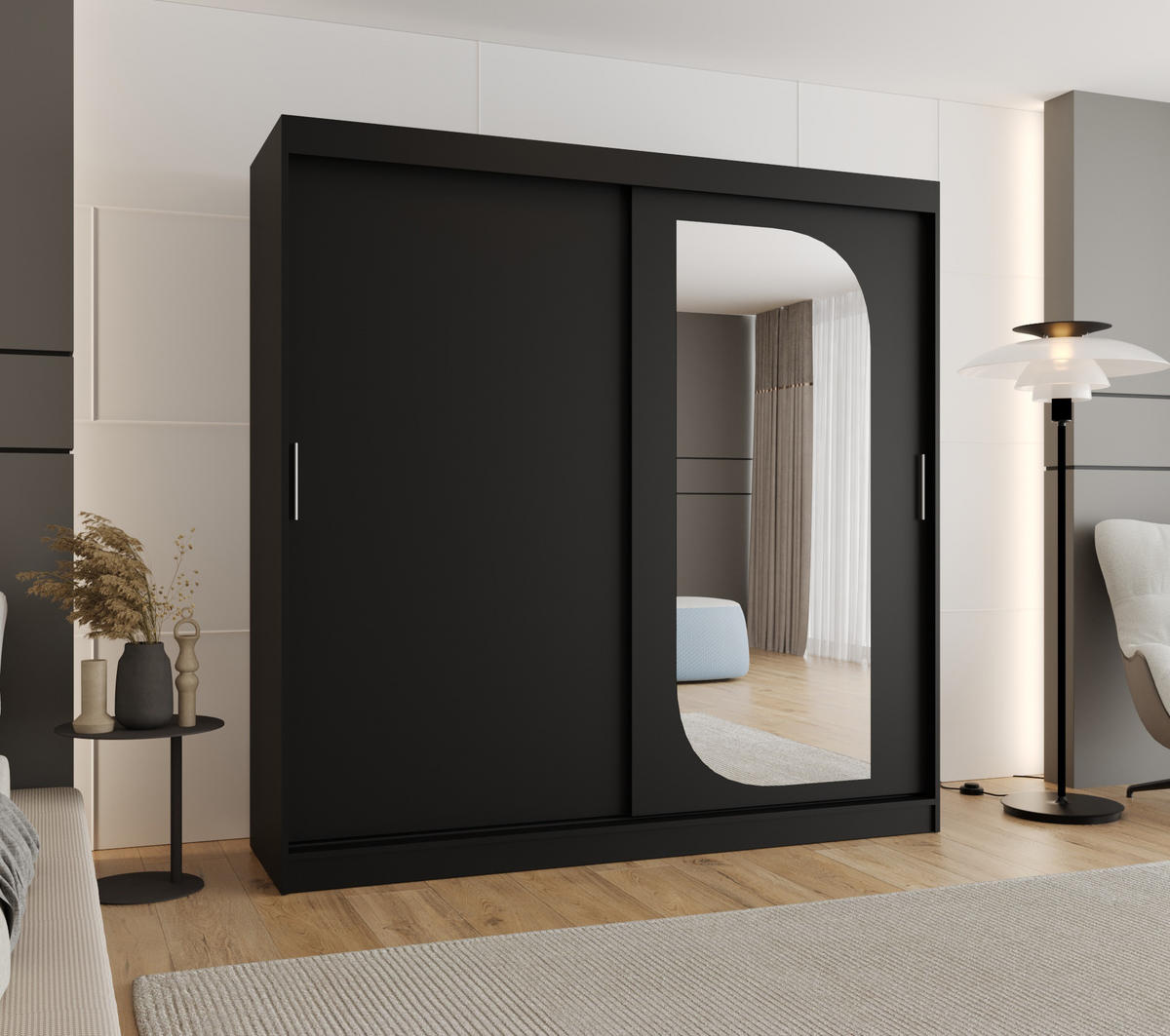 SCHWEBETÜRENSCHRANK 200/200/62 2-türig - Silberfarben/Schwarz, Holz (200/200/62cm) - MÖBEL KRYSPOL