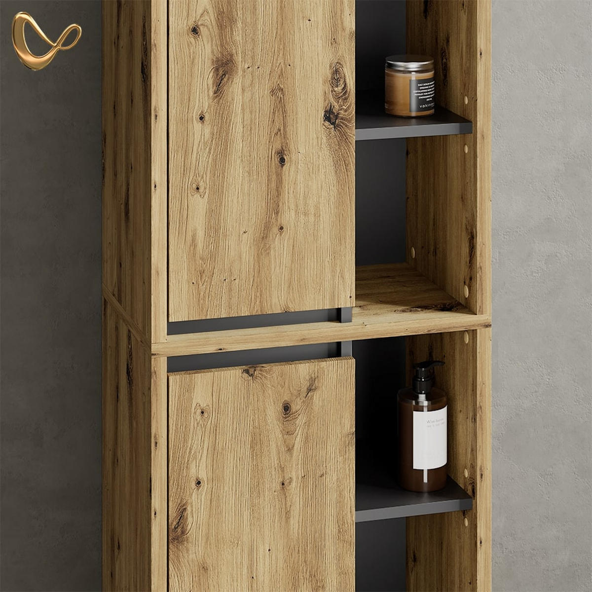 BADSCHRANK Vomano Artisan-Eiche 50 x 170 cm - Anthrazit/Eiche Artisan, Holzwerkstoff (50/170/33cm) - Livinity®