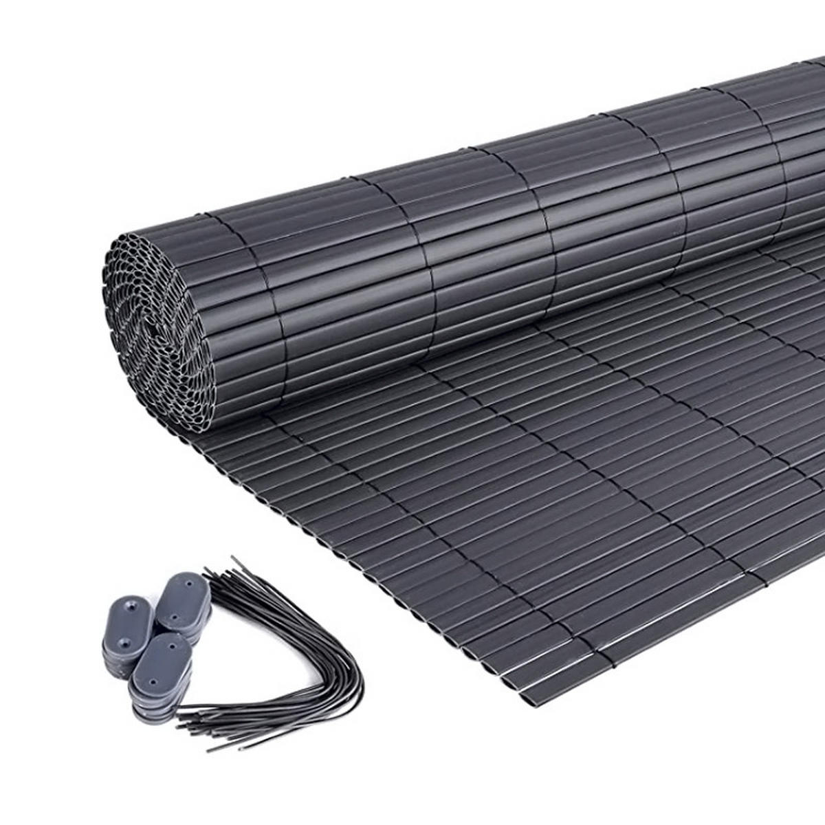 SICHTSCHUTZZAUN aus PVC in Dunkelgrau aufrollbar flexibles Roll-up Design für Garten & Haustierschutz 300x120cm - Dunkelgrau, Kunststoff (120cm) - Livingandhome