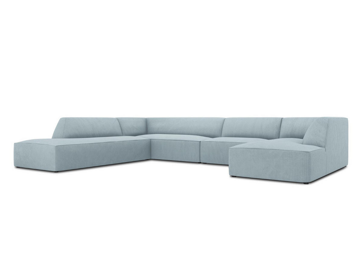 PANORAMASOFA links Ruby aus Cord hellblau 7 Sitzplätze - Hellblau, Textil (273/69/366cm) - Micadoni