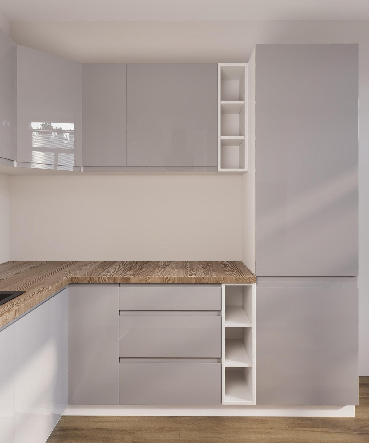 ECKKÜCHE 220 x 300 x 210 cm – Velmora K102-G780 – in Grau / Hochglanz - Grau, Holz (300/212/58cm) - ROYAL24_MARKT