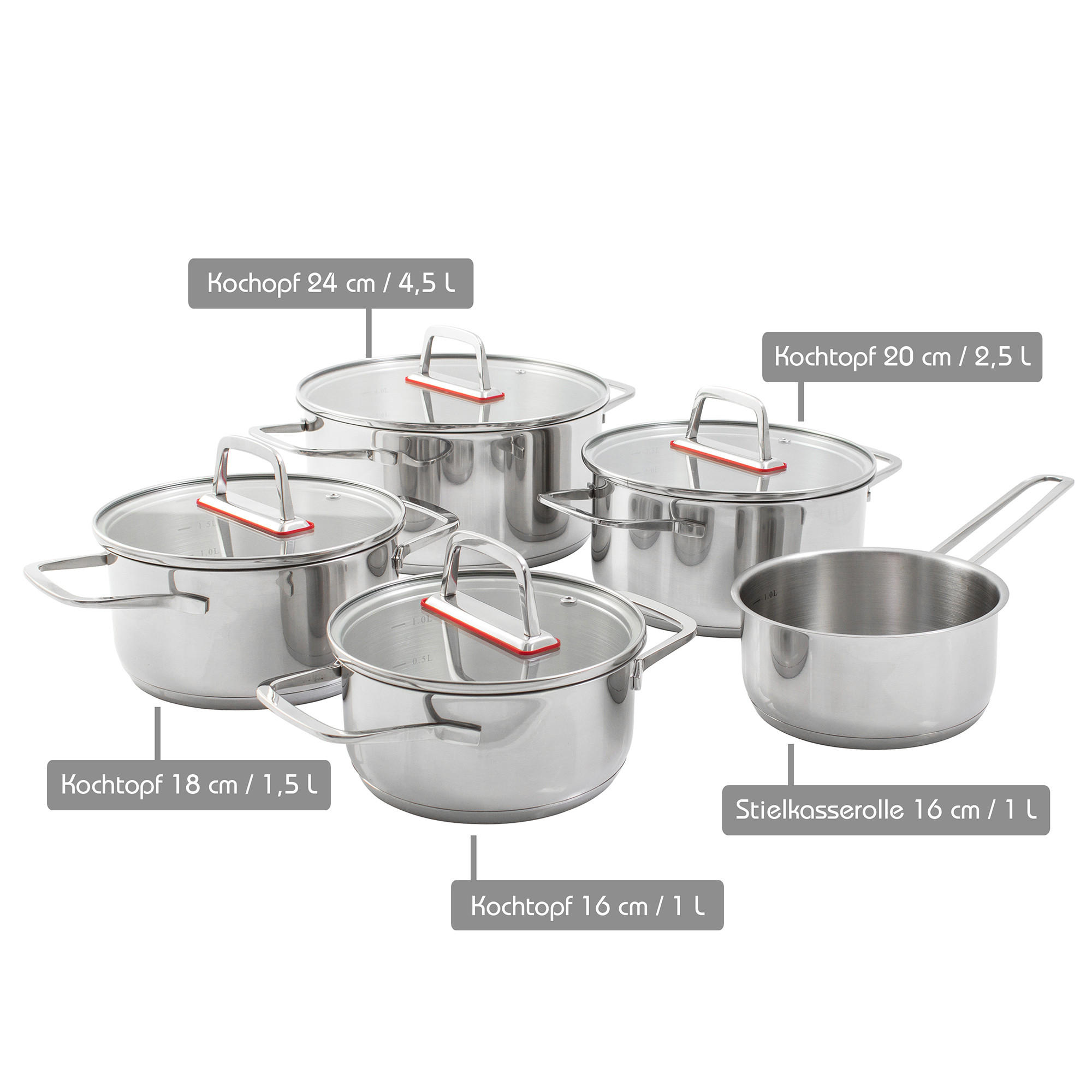 TOPFSET Jara, Edelstahl, Induktion, 9-teilig - Silberfarben, Metall - KOPF