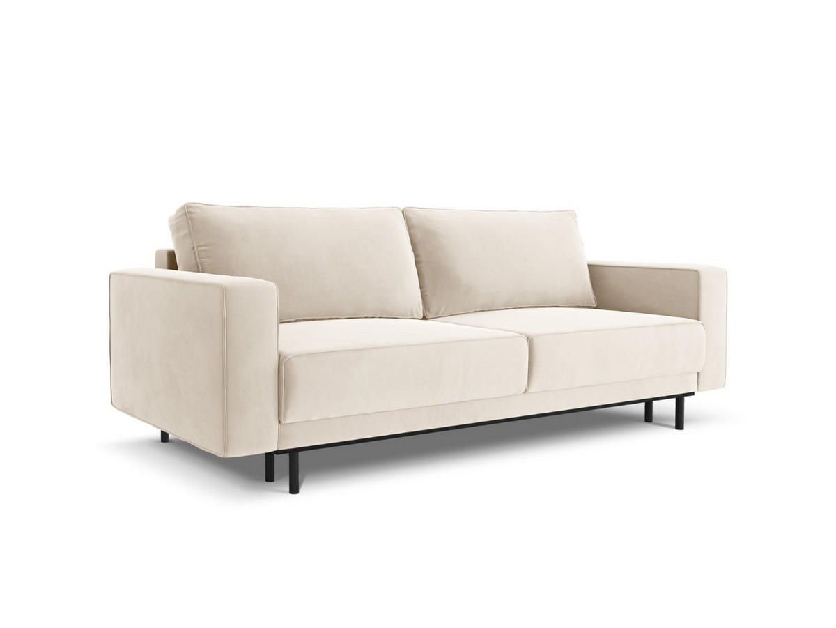 AUSKLAPPBARES-SOFA mit Bettkasten Caro aus Samt leichtes beige 3 Sitzplätze - Beige, Textil (97/93/236cm) - Micadoni