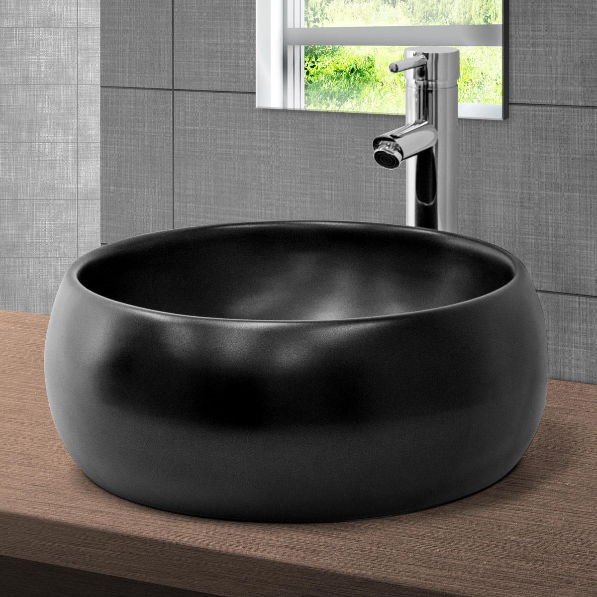 WASCHBECKEN - Schwarz, Keramik (40/15.5/40cm) - ML-DESIGN