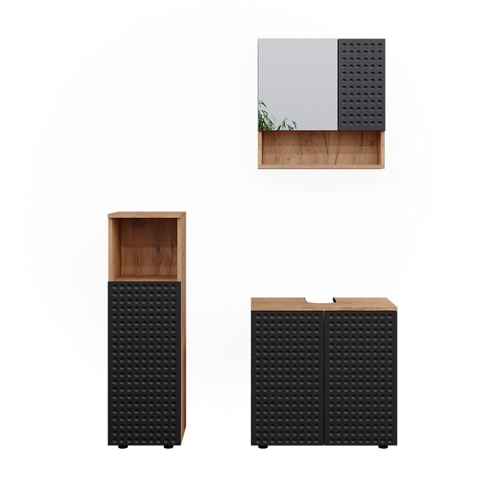 BADMÖBEL-SET Irma Anthrazit gepunktet 3 Teile - Anthrazit/Eiche Wotan, Holzwerkstoff (80/58.6/41cm) - Vicco