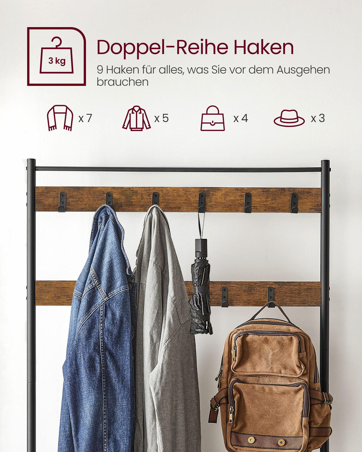 GARDEROBENSTÄNDER MANCHESTER - Braun, Holzwerkstoff (85/175/32cm) - Hansiro
