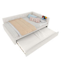 TAGEBETT 140x200cm Weiß Vliesimitat Nachttischlampe Ausziehbett USB-C - Weiß, Holz (140/200cm) - FLIEKS