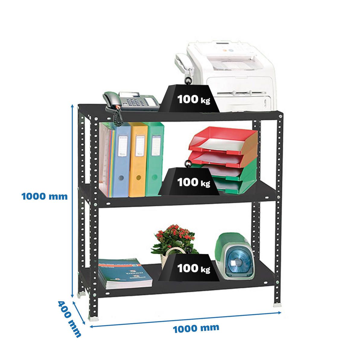 SCHRAUBREGAL PANDA SMALL | HxBxT 100x100x40cm | 3 Fachböden | Fachlast 100kg | Anthrazit - Anthrazit, Metall (100/100/40cm) - PROREGAL