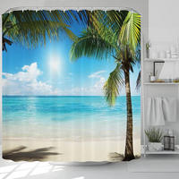DUSCHVORHANG Strand 3D wasserdicht 180 x 180 cm waschbar mit Ringen - Multicolor, Textil (180/180cm) - MCBOSON