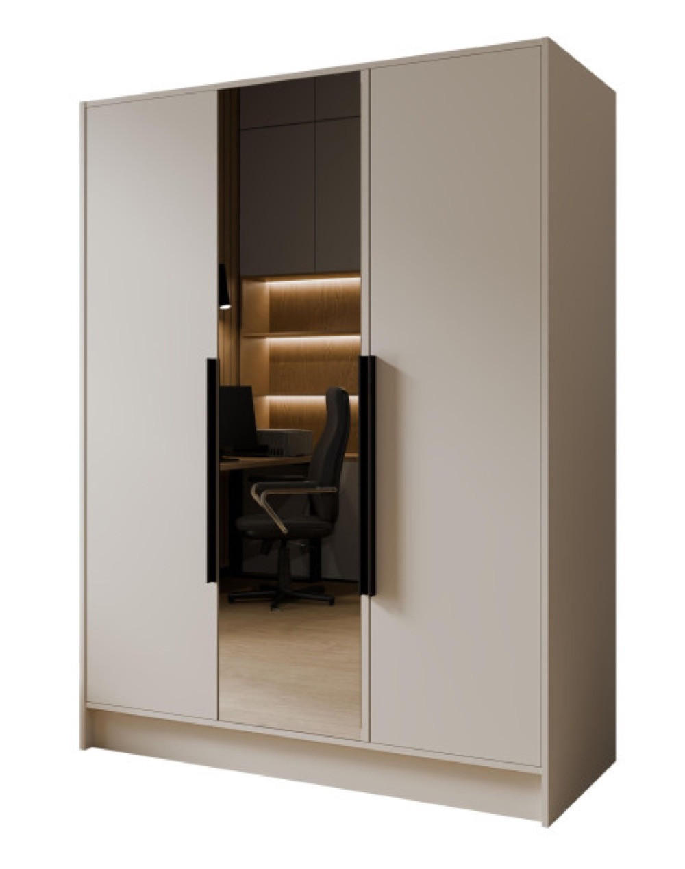 SCHRANK Kaschmir LUSO Mit Spiegel Und Schwarzen Griffen 150 g - Ecru, Holzwerkstoff (150/200/51cm) - Sepro Meble