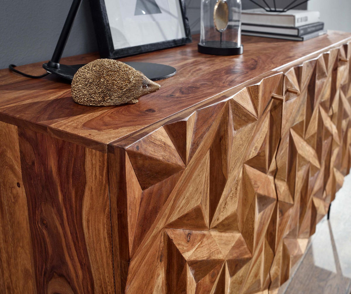 SIDEBOARD – "Metallux", Massivholz, braun, 3D-Oberfläche, modern - Schwarz/Braun, Holz/Metall (144/72/47cm) - KADIMA DESIGN