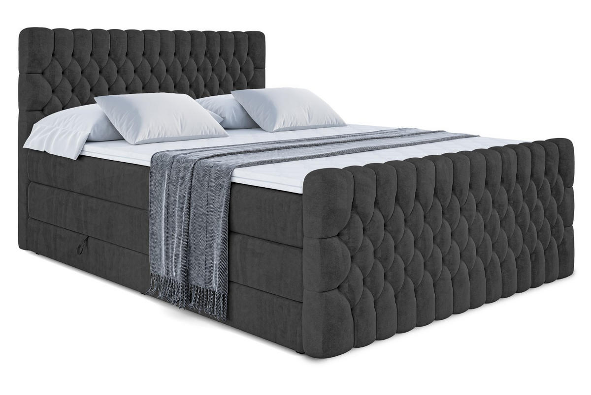 BOXSPRINGBETT SERENE-Z KING - 120 x 200 - H3/H4 - Schwarz - Schwarz, Holzwerkstoff (120/200cm) - ALTDECOR
