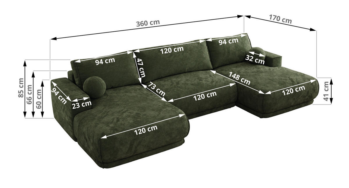 SEDACIA SÚPRAVA RINA U Tmavozelená Hladký ženil - čierna/tmavozelená, textil/plast (360/85/170cm) - MKS