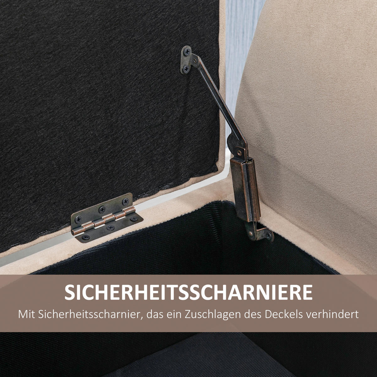 SITZBANK Polsterbank mit Stauraum Armlehnen Truhenbank modern Gummiholz Beige - Beige, Kunststoff (41/65/111.5cm) - HOMCOM