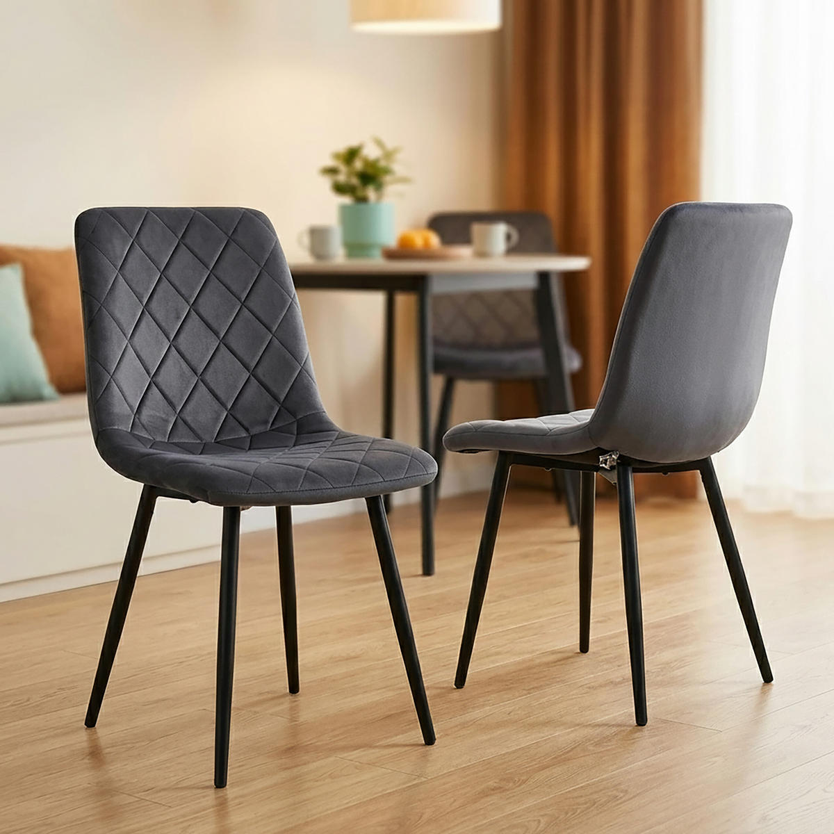 STOL Antracit 4-pack sammet metallben - Antracit, Trä/Textil (43/86/53.5cm) - Relaxdays