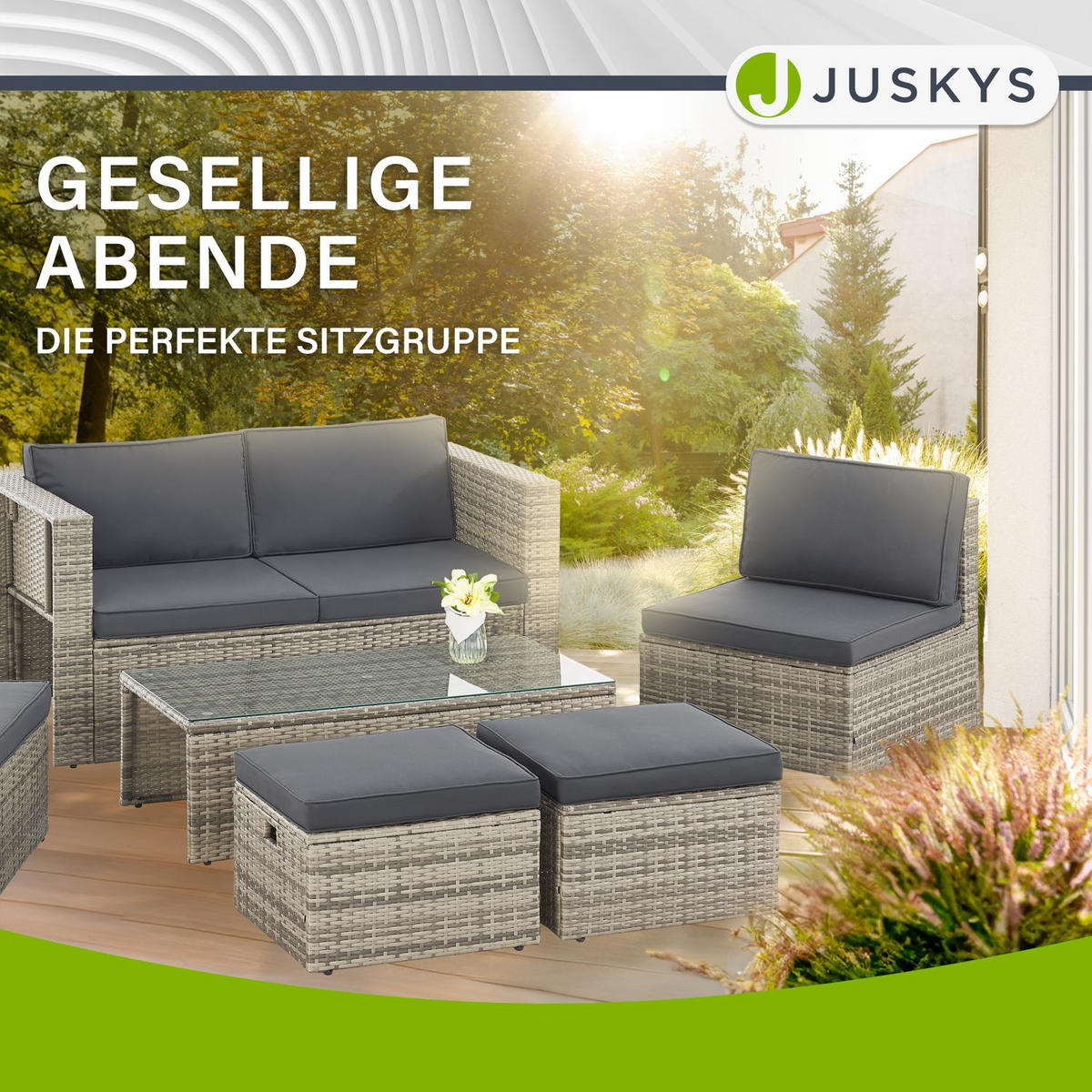 LOUNGEGARNITUR Salou grau - Grau, Kunststoff - Juskys