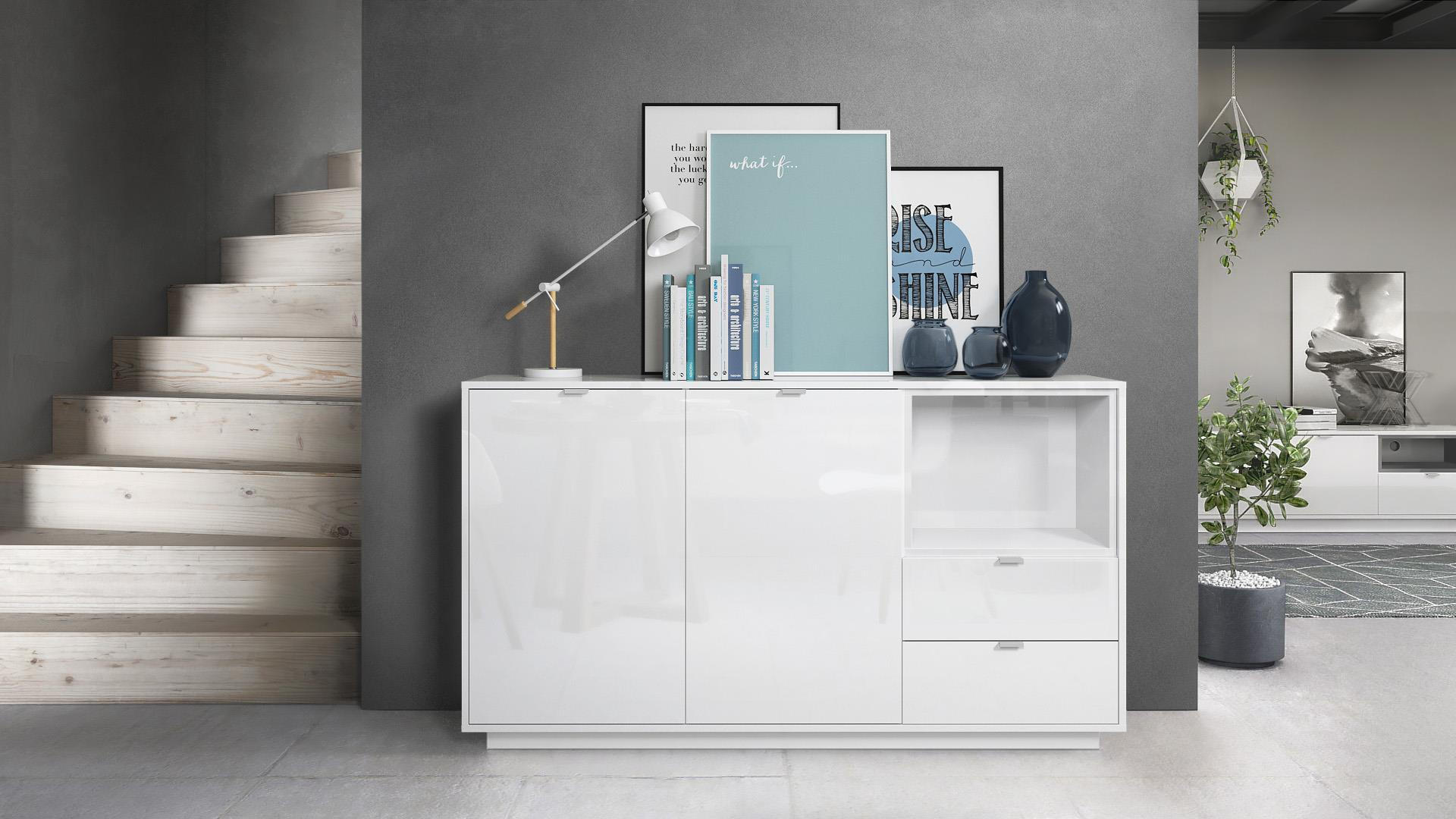SIDEBOARD Metro Einsatz in Weiß Hochglanz - Weiß Hochglanz, Holzwerkstoff (153/88/38cm) - Vladon