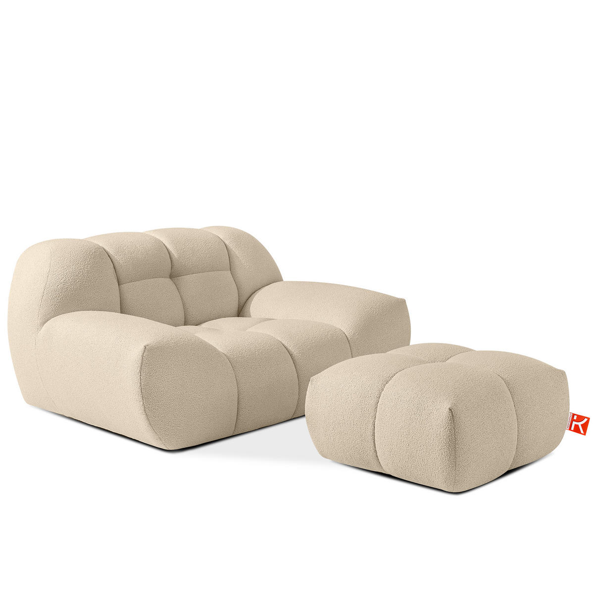 POUF VENA Bouclé, Hellbeige - Beige, Holz/Textil (65/38/65cm) - KONSIMO®