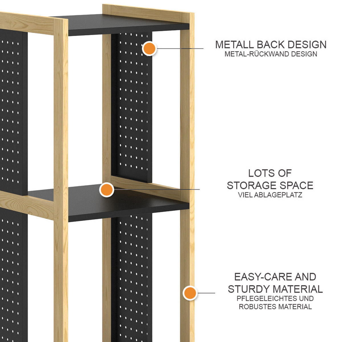 STANDREGAL Elvia Schwarz 40 x 107 cm - Schwarz/Kieferfarben, Holzwerkstoff (40/107/40cm) - Vicco
