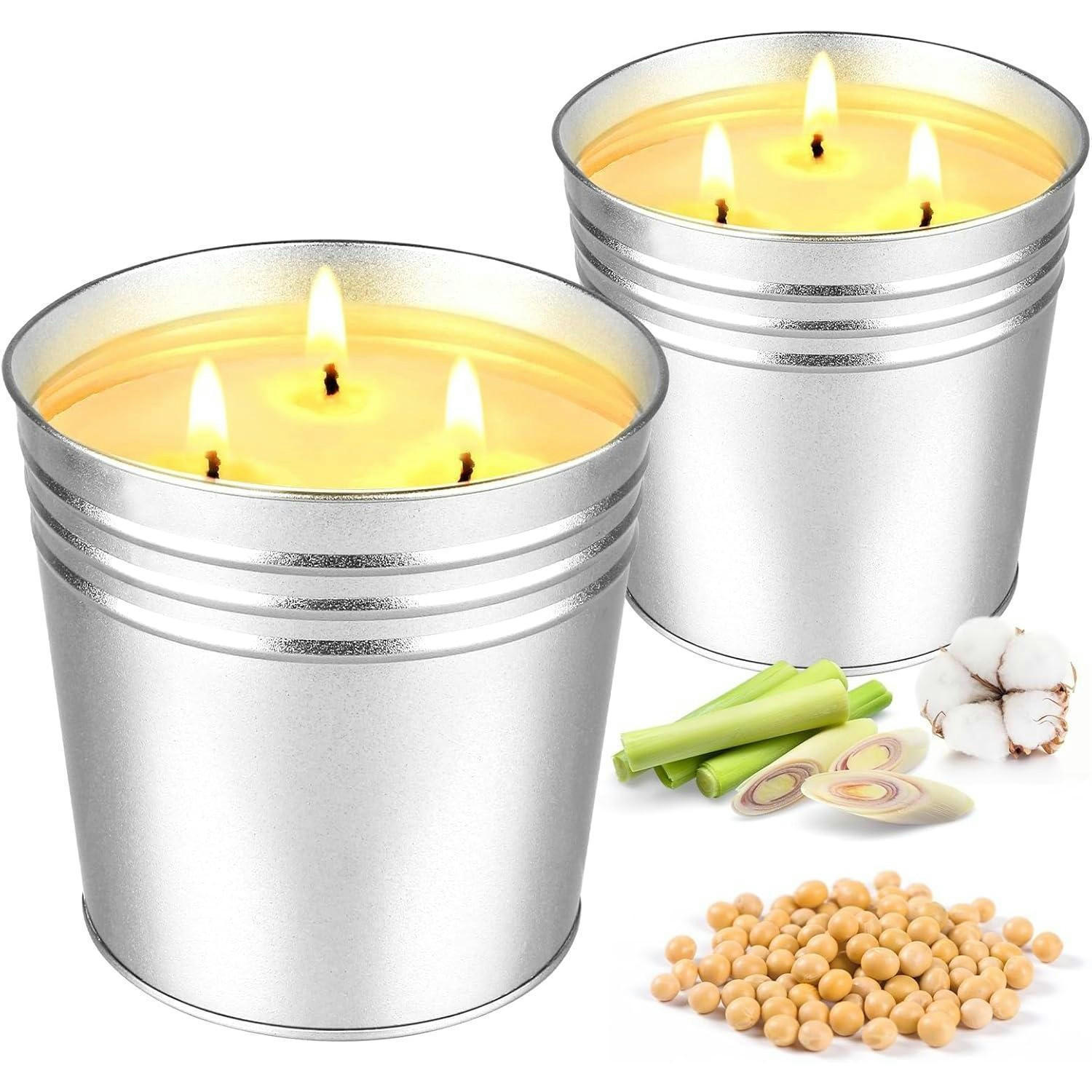 CITRONELLA Kerze 2er Set 17oz Sojawachs Duftkerze Outdoor - Silberfarben, Paraffin (20.3cm)